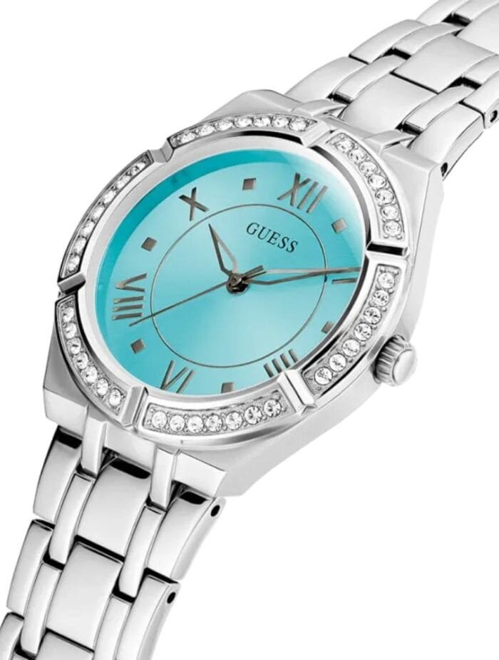 Product: GW0033L7 Dial Finish: Sunray Case Material: Stainless Steel Band Color: Silver Tone Buckle/Clasp: Pilot Buckle Case Color: Silver Tone Case Size: 36mm Dial Color: Blue Watch Movement: Analog