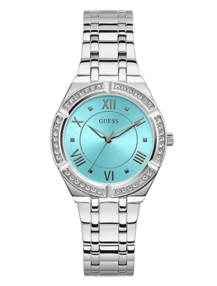 Product: GW0033L7 Dial Finish: Sunray Case Material: Stainless Steel Band Color: Silver Tone Buckle/Clasp: Pilot Buckle Case Color: Silver Tone Case Size: 36mm Dial Color: Blue Watch Movement: Analog