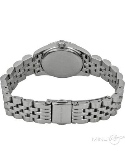 Marque: Michael Kors Modèle: Lexington Boîtier: Diamètre : 26 mm Epaisseur : 8.5 mm Acier inoxydable Idéal pour petit poignet Cadran: Verre : Minéral Argent Bracelet: Largeur : 12.5 mm Acier inoxydable Argent, doré Type de boucle: Boucle déployante Etanchéité: 100 m (10 ATM) Détails techniques: Dateur Chronomètre